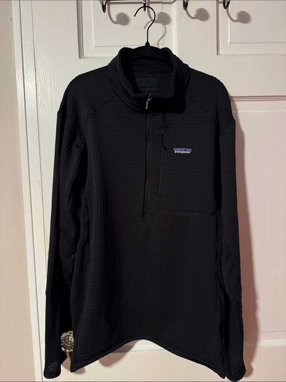 Patagonia Black Waffle-Textured Hslf Zip Grid Performance Jacket Pullover XL